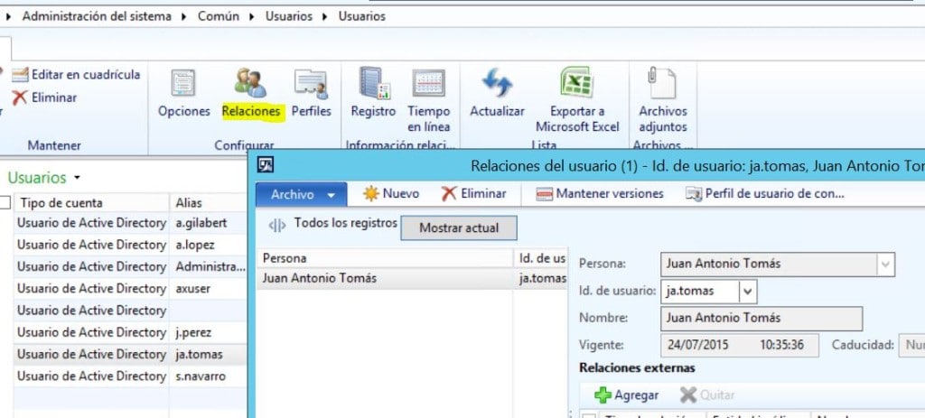 Crear relación entre empleado y usuario microsoft dynamics ax