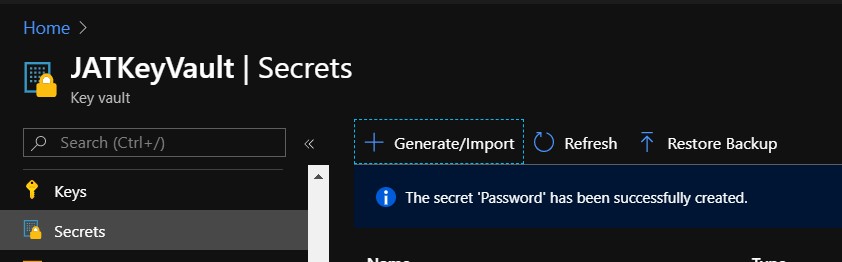 Crear un secreto en el key vault