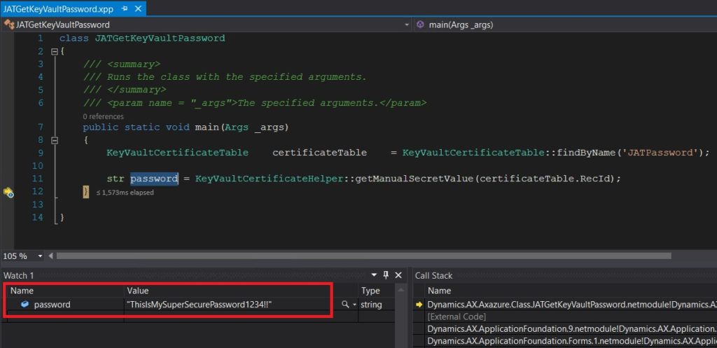 Obtener contraseña del secreto del key vault con x++