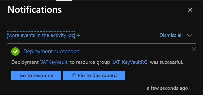 Notificación de key vault creado