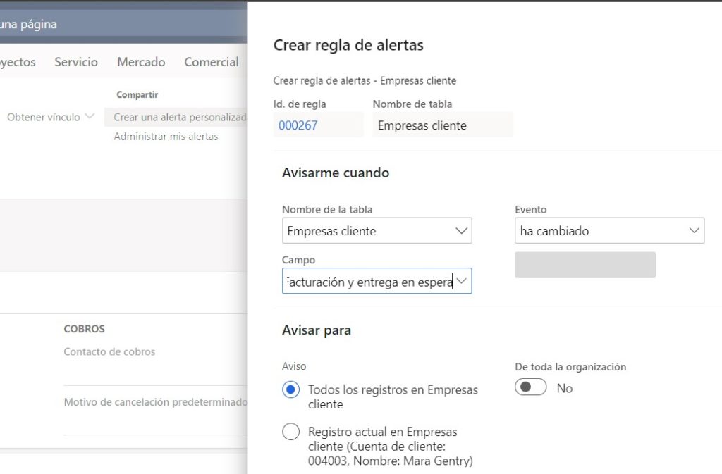 Crear regla de alertas