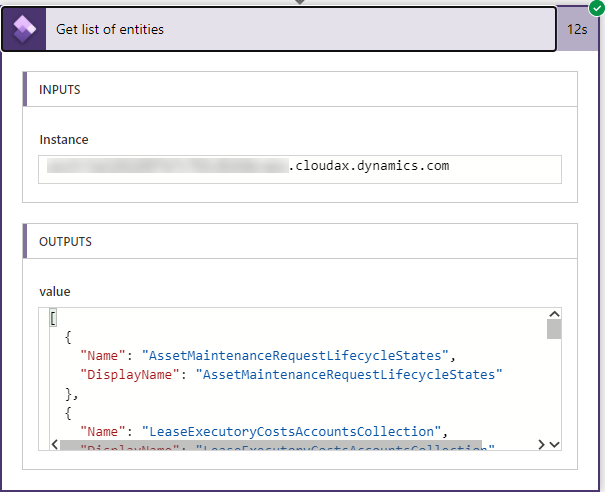 Power Automate - Obtener lista de entidades - Resultado