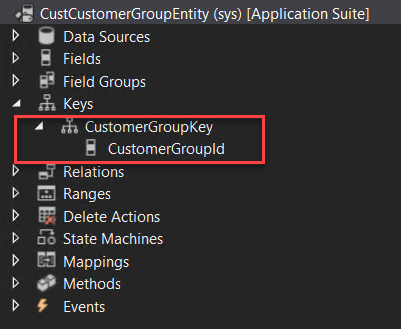 Clave primaria de la entidad de grupos de clientes desde Visual Studio