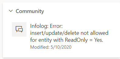 Insert/Update/Delete not allowed for entities with ReadOnly = Yes