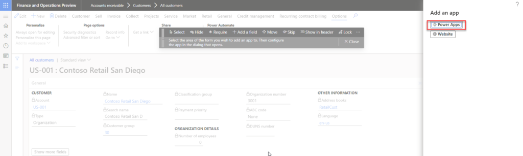 Add power app canvas app in microsoft dynamics 365 finance and operations through customization