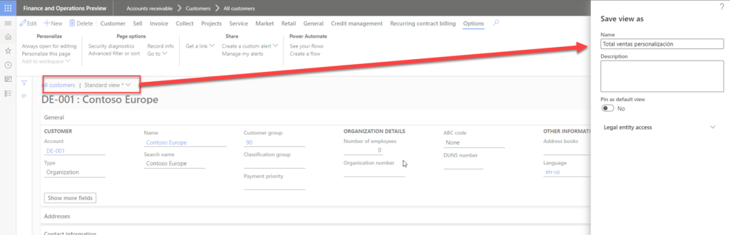 Save views dynamics 365 finance and operations