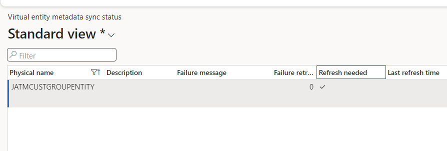 Virtual entity metadata sync status